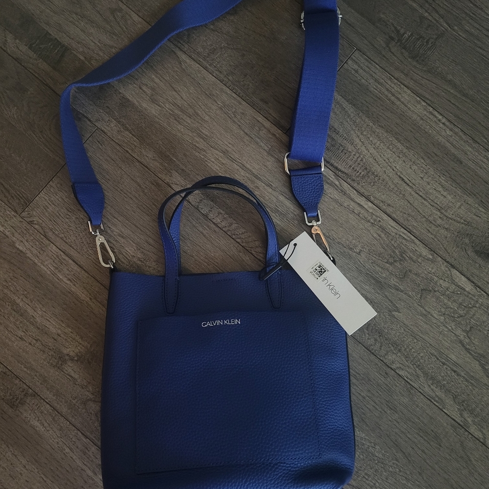 Calvin Klein Blue Pebble Leather Crossbody Bag